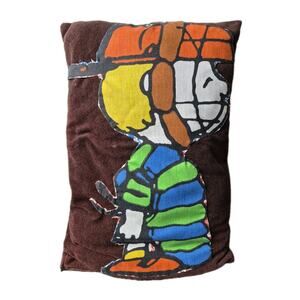 Peanuts Brown Corduroy Throw Pillow Linus Football 1970s 11" x 17" Handmade